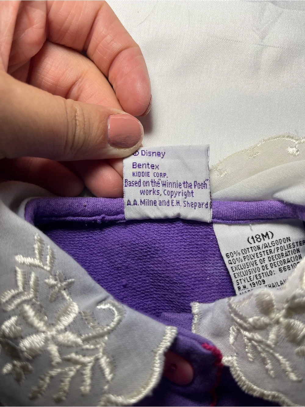 Vintage Disney Winnie the Pooh Tigger Top 18M Purple Peter Pan Lace Collar Shirt